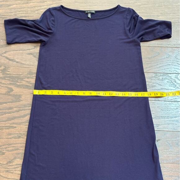 Eileen Fisher Viscose Spandex Navy Short Sleeve Stretch Shift Dress Size XS - Picture 5 of 7
